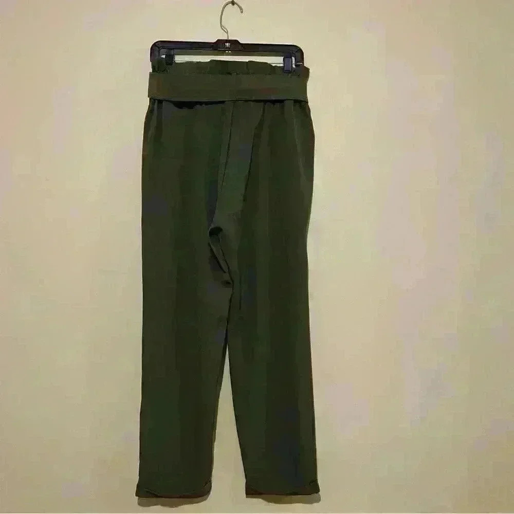 Haute Monde Green High Waisted Pleaded Belt Pants Size L 95 % Polyester - Picture 2 of 9